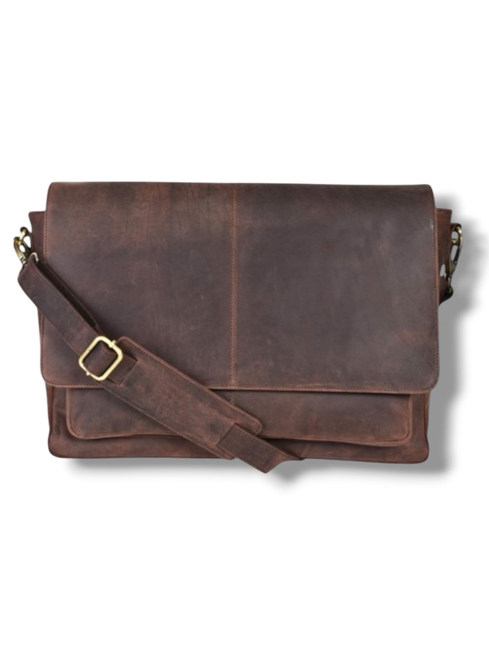 Brown Leather Messenger Bag Laptop Briefcase Bag College Office Adj Strap NWT